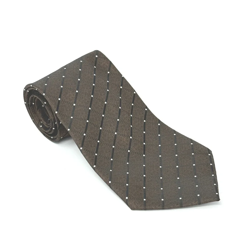 Ermenegildo Zegna Men's Brown Silk Tie Geometric Dot Pattern